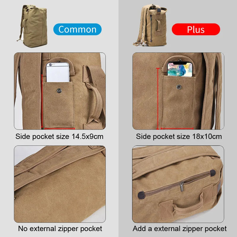 Large Men’s Canvas Travel Backpack – Mountaineering Army Shoulder Bag