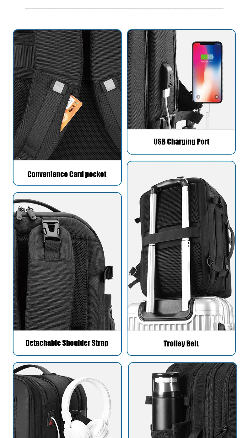 Waterproof 17.3" 2-in-1 Travel Laptop Backpack – 60L Large Capacity