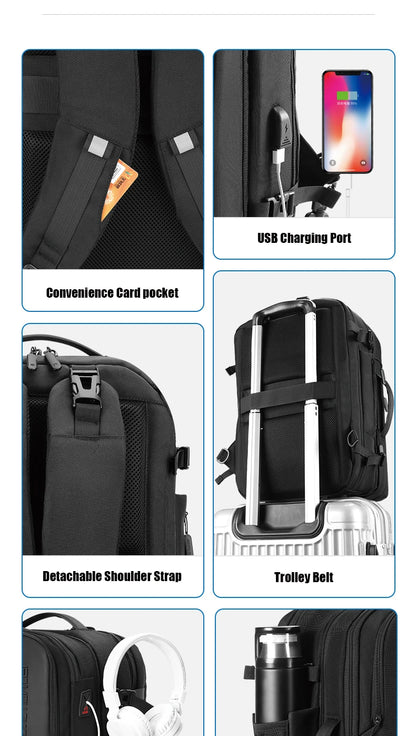 Waterproof 17.3" 2-in-1 Travel Laptop Backpack – 60L Large Capacity