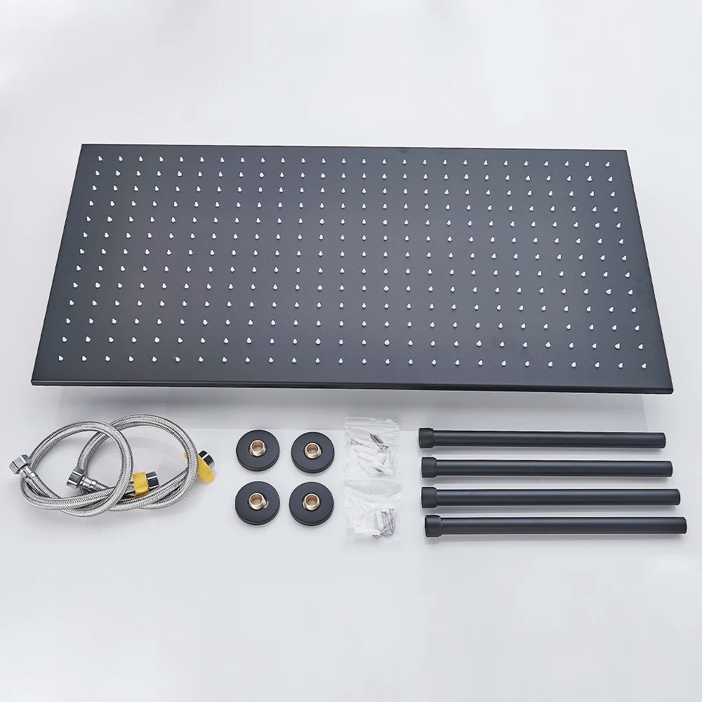 Black LED Rainfall Shower Head | Remote Control Ceiling Waterfall Tap