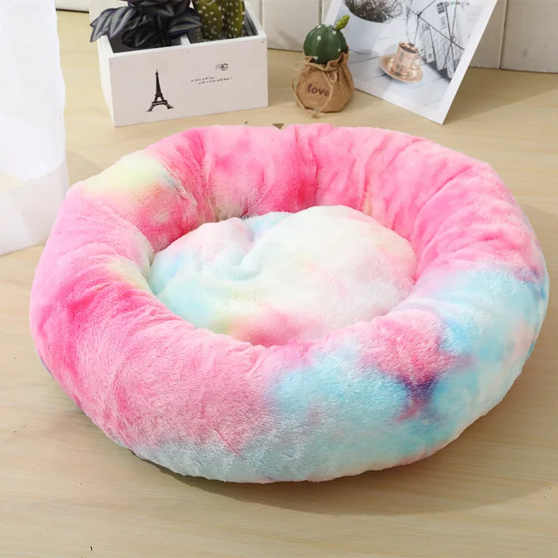 Round Cat Bed House - Soft Plush Cushion Bed for Dogs & Cats, Pet Sleeping Sofa