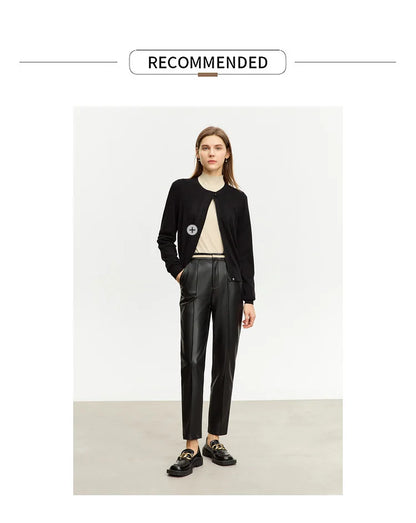 Women’s PU Leather Casual Pants – Loose Straight Floor-Length Trousers