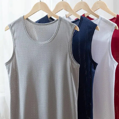 Men’s Ice Silk Mesh Tank Top Bodybuilding Fitness Vest