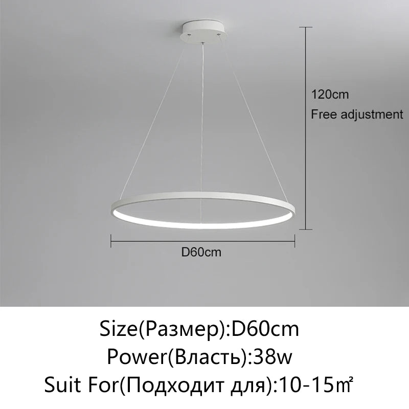 Modern Round LED Pendant Light – Black/White Minimalist Chandelier
