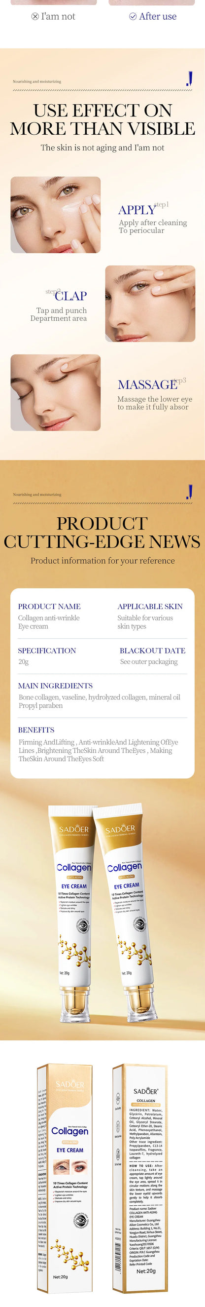 Collagen Eye Cream – Anti Dark Circles, Puffiness & Firming Care