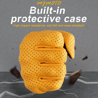 Retro Yellow Leather Motorcycle Gloves for Men & Women