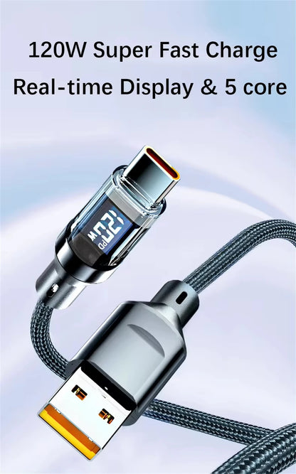 NNBILI 120W Type-C Cable – Fast Charging with LED Display