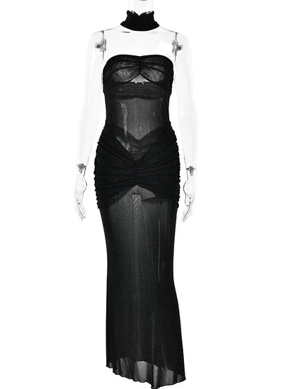 Women’s Strapless Mesh Double-Layer Dress – Slim Backless Summer Party