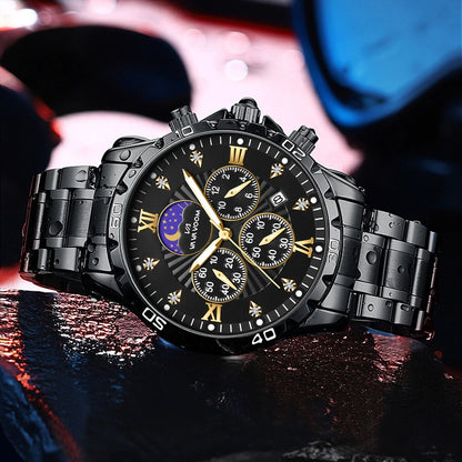 43mm Stainless Steel Men’s Quartz Watch – Diamond Night Glow