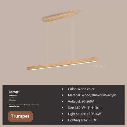 Nordic Wood LED Pendant Light – Long Strip Dining Table Fixture