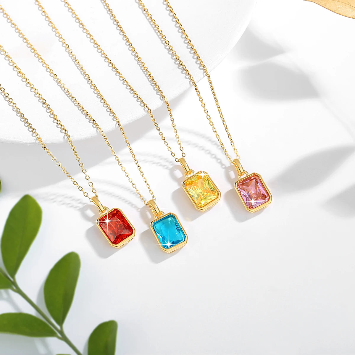 18K Gold Necklace for Women – 8x10mm Yellow Stone Rectangle
