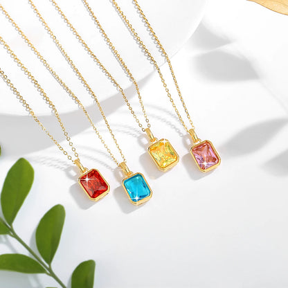 18K Gold Necklace for Women – 8x10mm Yellow Stone Rectangle