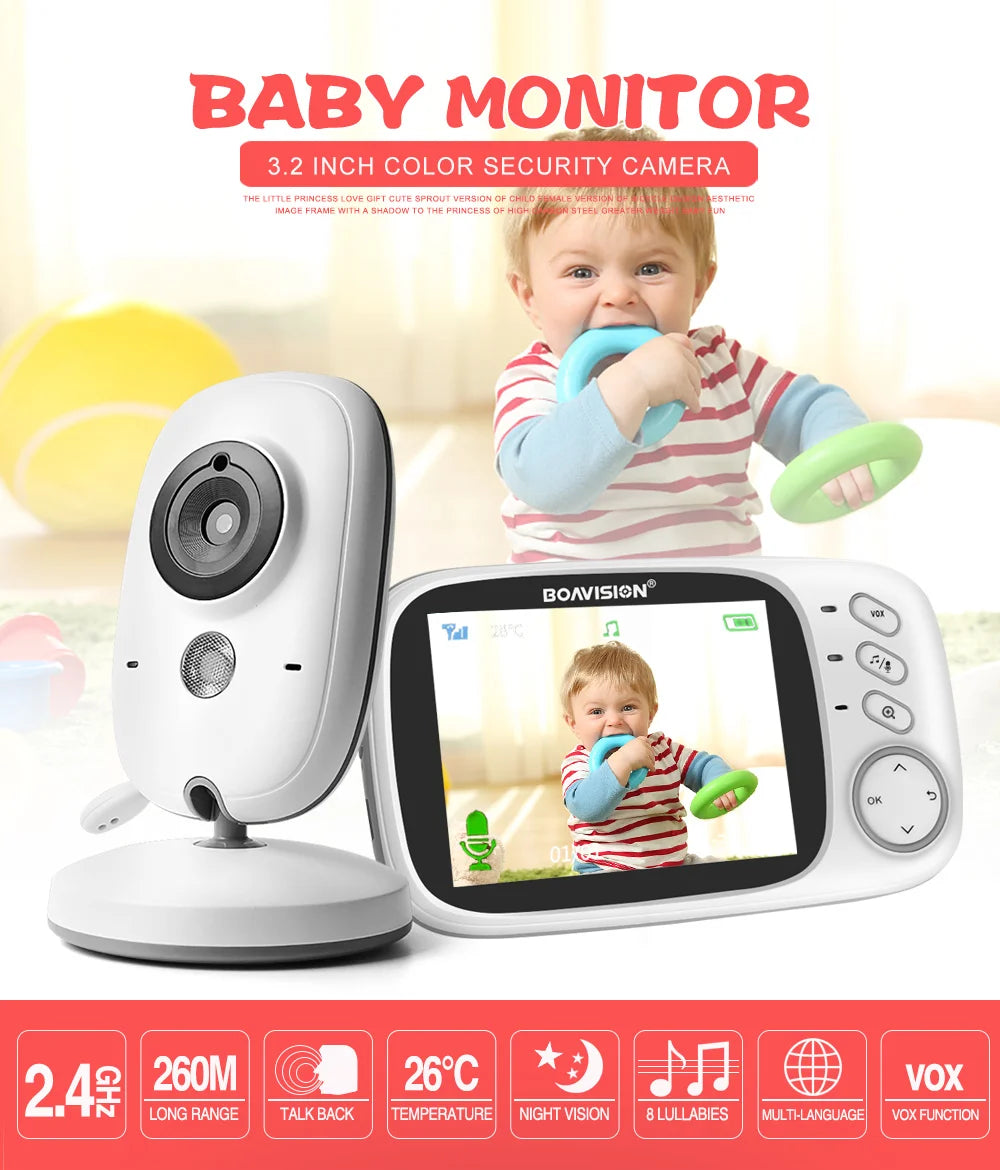 Wireless Video Baby Monitor – 3.2" LCD, Night Vision, 2-Way Talk