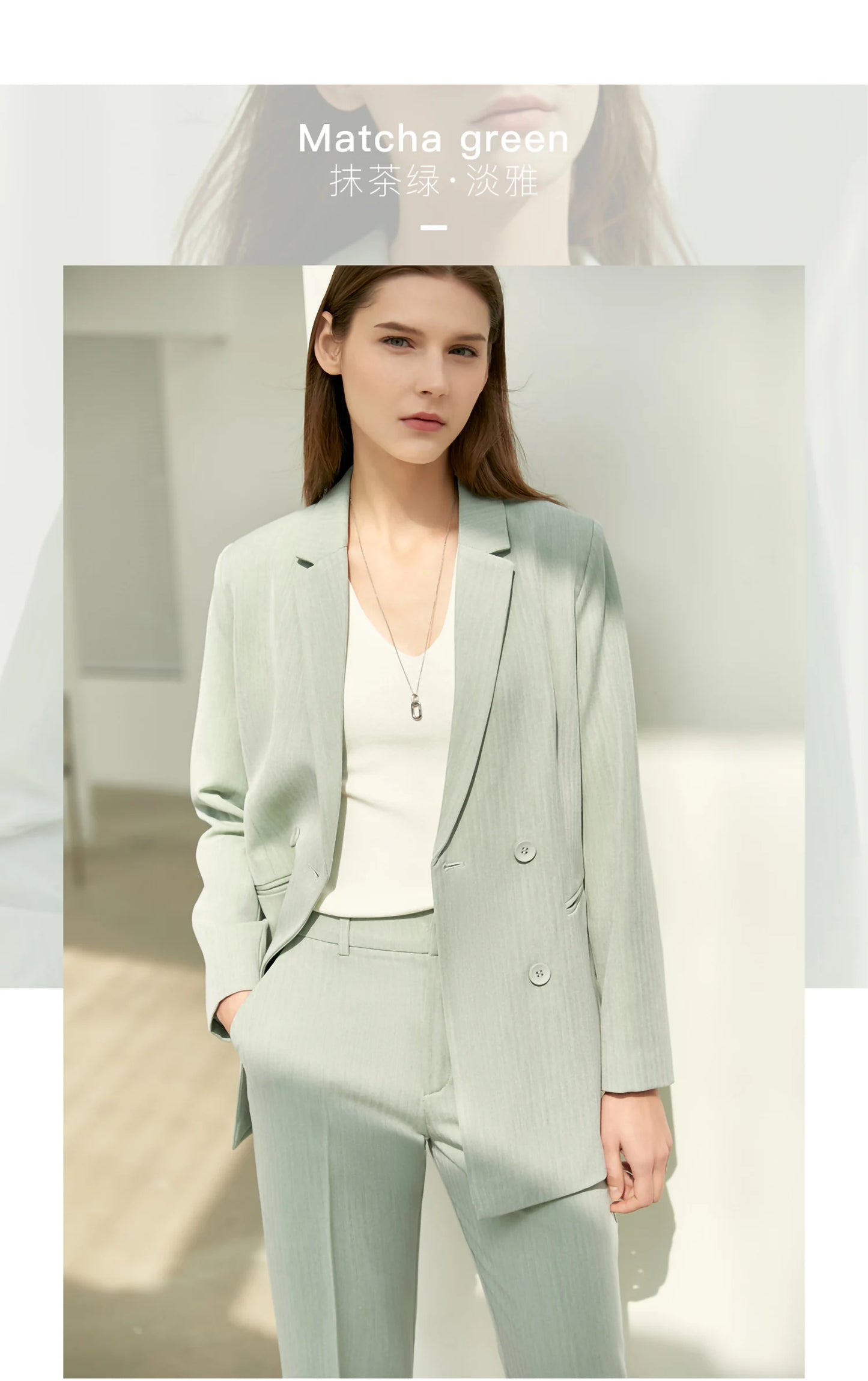 Women’s Office Blazer Set – Lace V-Neck Top & High Waist Pants