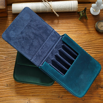 Vintage Genuine Leather Pen Pouch – 6-Slot Removable Tray Case