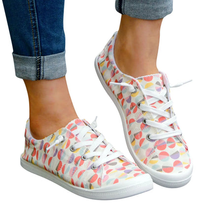Women’s Floral Lace-Up Sneakers – Lightweight Casual Flat Shoes