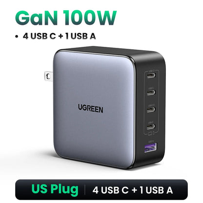 100W GaN Fast Charger – 5-Port USB-C PD QC4.0 Charger Hub