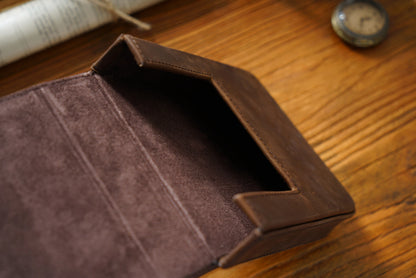 Vintage Genuine Leather Pen Pouch – 6-Slot Removable Tray Case