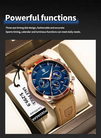 POEDAGAR Men's Luxury Quartz Chronograph Waterproof Watch