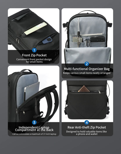 Men’s Business Travel Backpack – Waterproof, USB, Expandable Laptop Bag