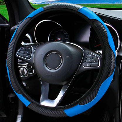 PU Carbon Fiber Leather Steering Wheel Cover 14.5–15 Inch Car Accessory
