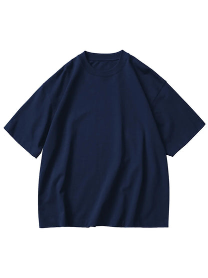 Oversized Heavy Cotton T-Shirt Men Solid Color Drop Shoulder Loose Fit