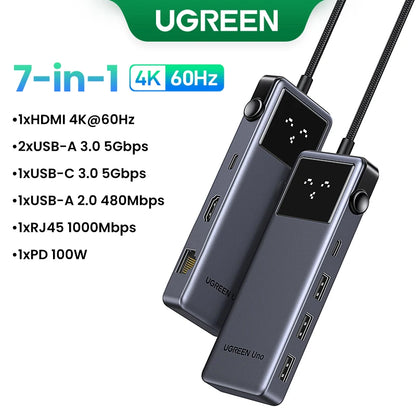 Uno 6-in-1 USB-C Hub – 4K 60Hz, 100W PD, 10Gbps Splitter