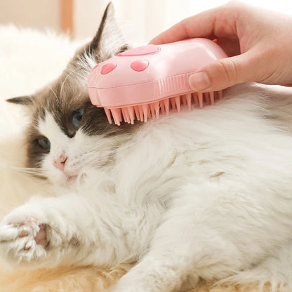 Pet Steam Brush with Massage & Water Spray – Grooming for Cats & Dogs