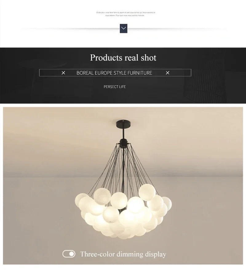 37-Glass Bubble Chandelier – Frosted Milky White Colorful Pendant
