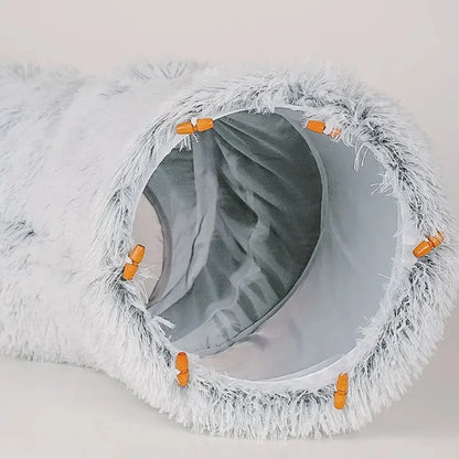 Plush Donut Cat Bed with Tunnel & Peephole – Indoor Fluffy Hideout