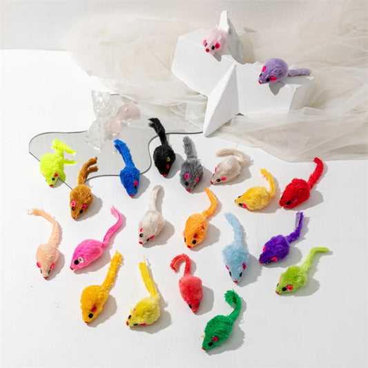 Rabbit Fur Cat Toy Mice – Feather & Rainbow Mice for Kittens