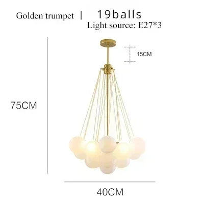 37-Glass Bubble Chandelier – Frosted Milky White Colorful Pendant