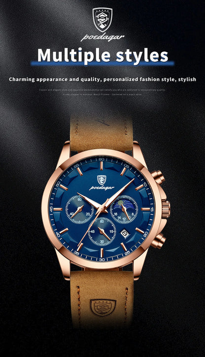 POEDAGAR Men's Luxury Quartz Chronograph Waterproof Watch