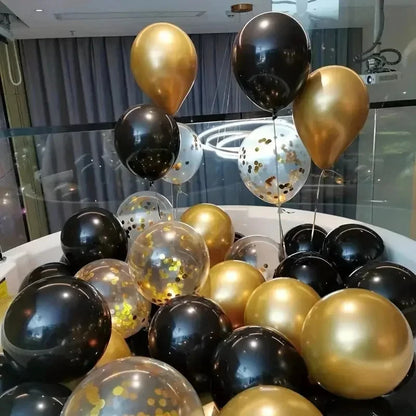 16pcs Black Metallic Sequin Balloons – Party & Event Decor