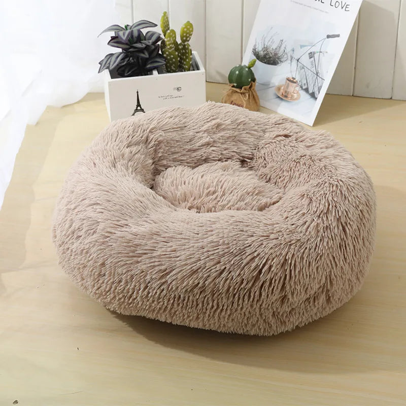 Round Cat Bed House - Soft Plush Cushion Bed for Dogs & Cats, Pet Sleeping Sofa