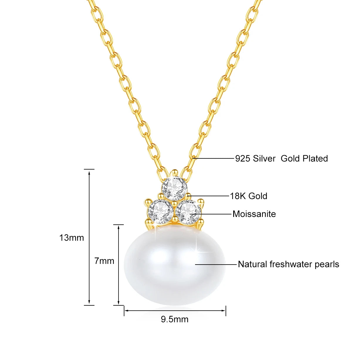 18K Gold Pearl Necklace with Moissanite Stone – Luxury Pendant