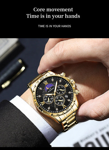 43mm Stainless Steel Men’s Quartz Watch – Diamond Night Glow