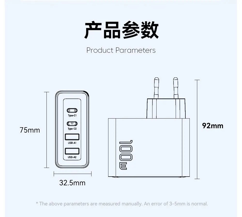 100W GaN USB-C Charger – PD & QC Fast Charging Adapter