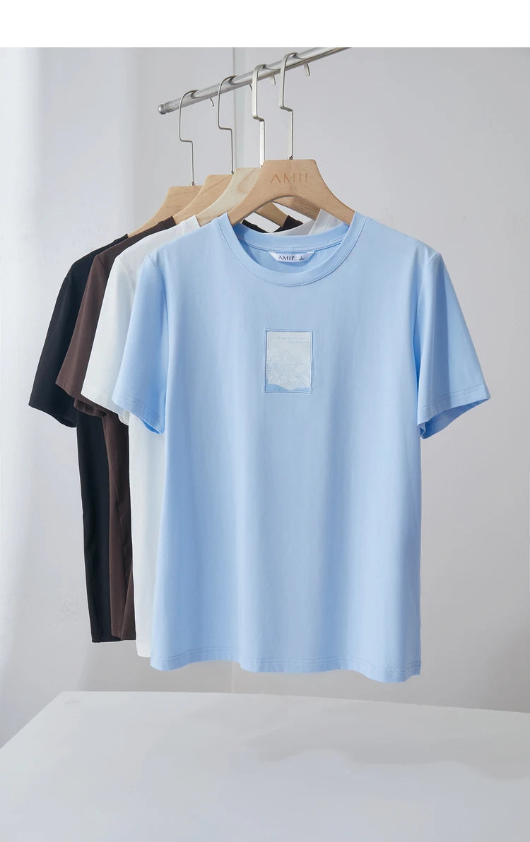 Women’s Casual Embroidered Cotton T-Shirt – Spring Short Sleeve Top