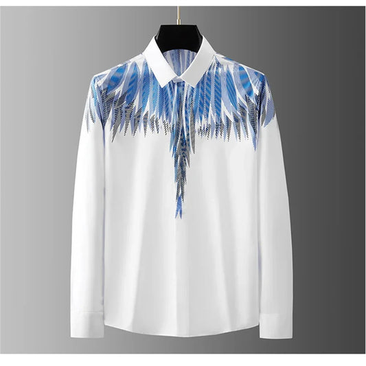 Luxury Printed Men’s Shirt – Long Sleeve Street Style, Plus Size