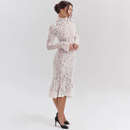 Women’s Elegant Lace Bodycon Dress – Long Sleeve Fishtail Evening Dress