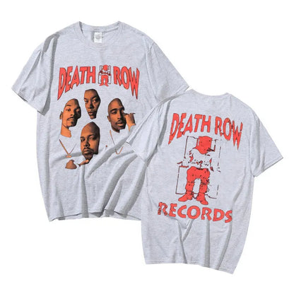 Death Row Records Double Sided Graphic Tshirt Men Women Hip Hop Style T-shirt Man Retro T Shirts Rapper Men's Fashion Streetwear