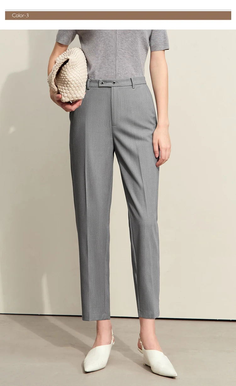 Women’s Straight Casual Pants – Summer Elastic Waist Office Wear