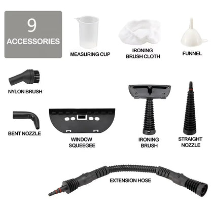 Portable Handheld Steam Cleaner – 9-Piece Pressurized Steamer for Home & Car