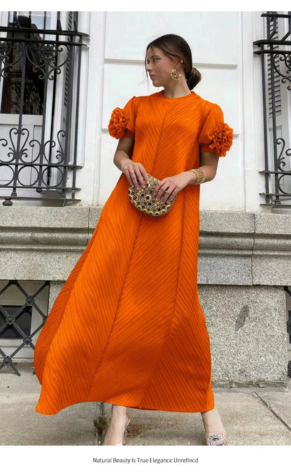 Women’s Pleated Geometric Floral Dress – Versatile Age-Reducing Outfit