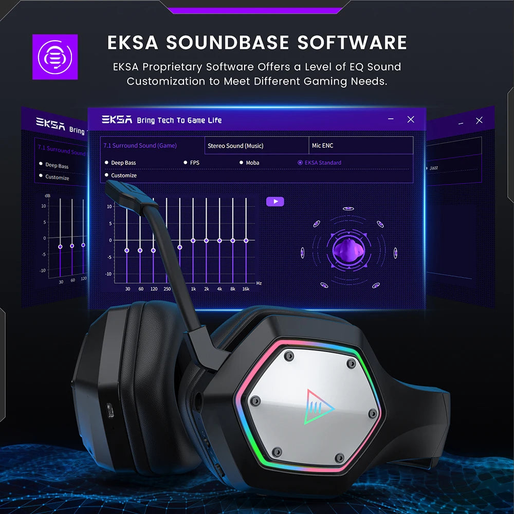 Cartmela E1000 WT Wireless Gaming Headset – 7.1 Surround with ENC Mic