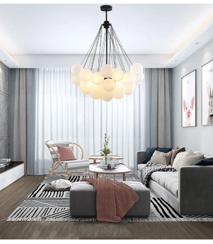37-Glass Bubble Chandelier – Frosted Milky White Colorful Pendant
