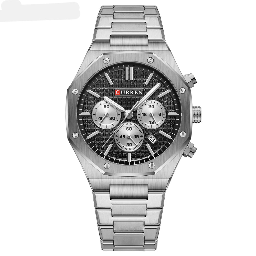 Casual Stainless Steel Quartz Watch – Waterproof Men’s Chronograph