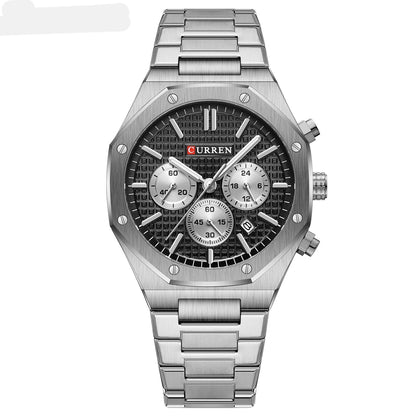 Casual Stainless Steel Quartz Watch – Waterproof Men’s Chronograph