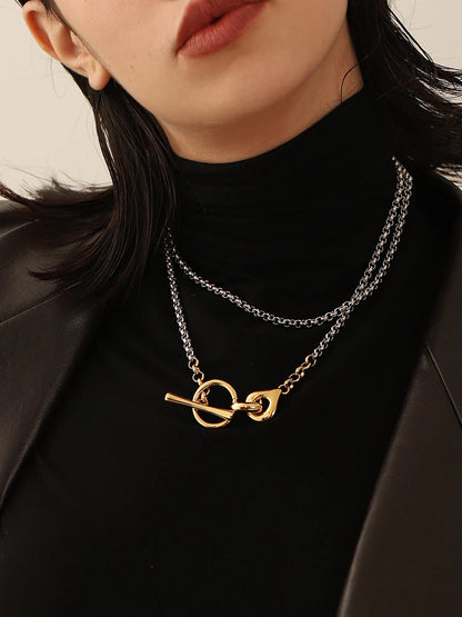 Statement Long Mixed Metal Necklace – OT Clasp Street Style Jewelry